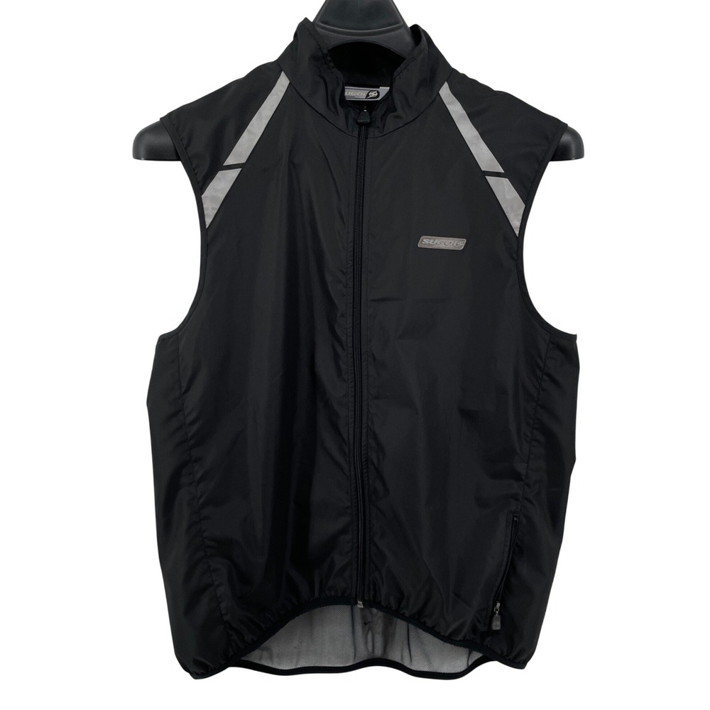 Sugoi Cycling Vest Mens XL Black Reflective Mesh Back Wind Resistant Zip Up